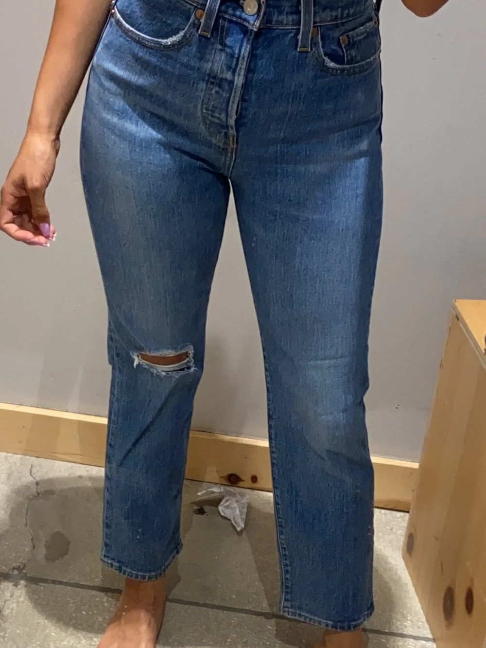 Levi's Womans Medium Blue Wedgie Staight Leg Jeans with Leather Patch
